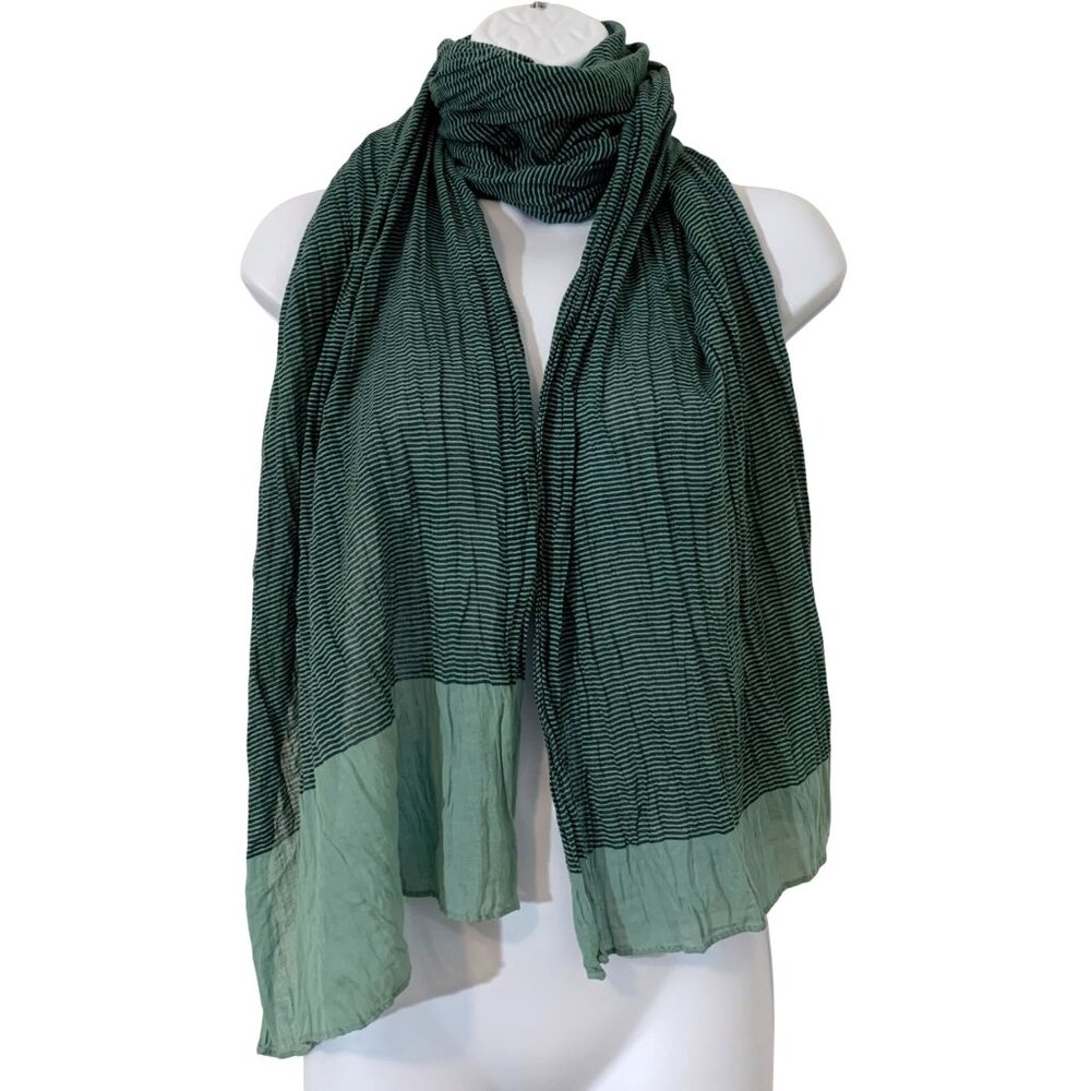 Passigatti Green Striped Lightweight 100% Cotton Rectangle Scarf/Shawl Wrap